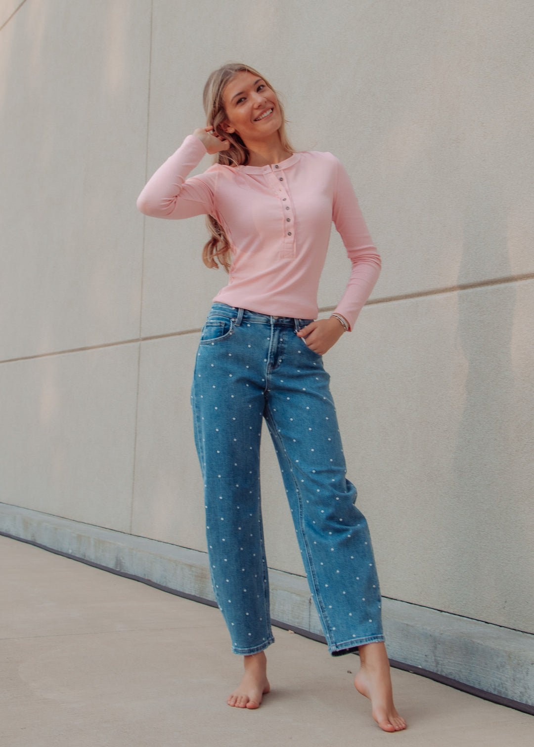 Lily Polka Dot Barrel Jean