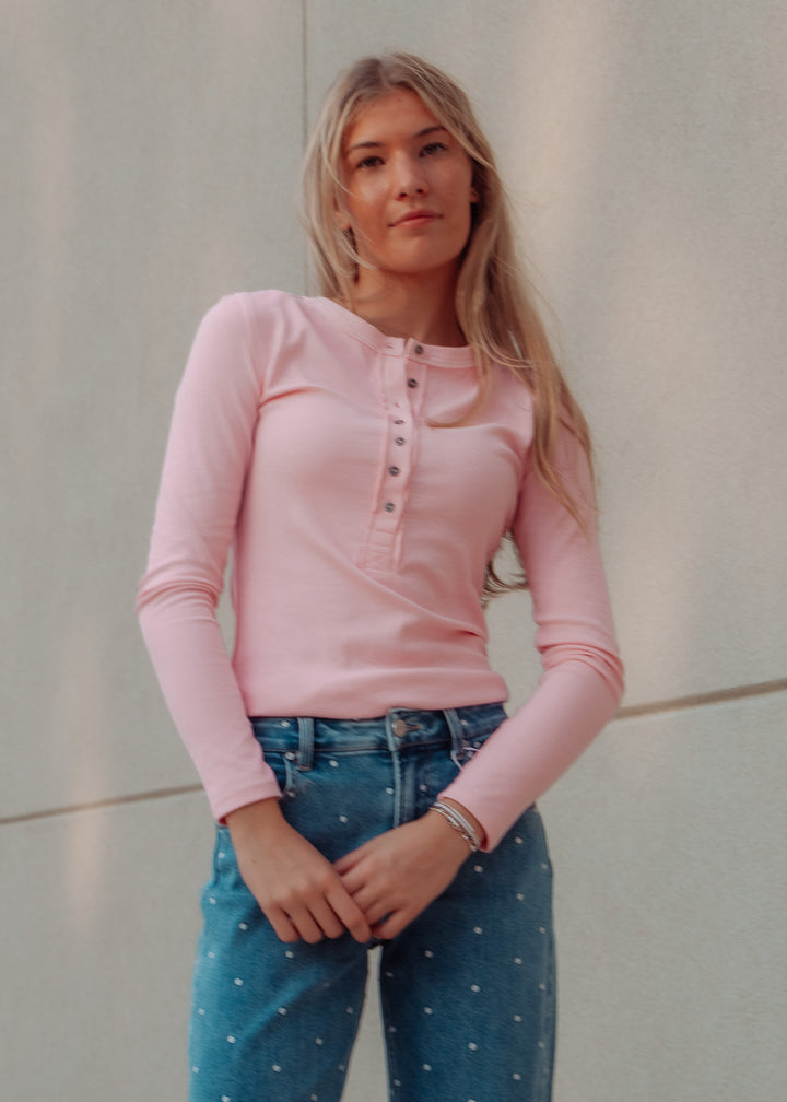 Harvest Henley Pink Long Sleeve