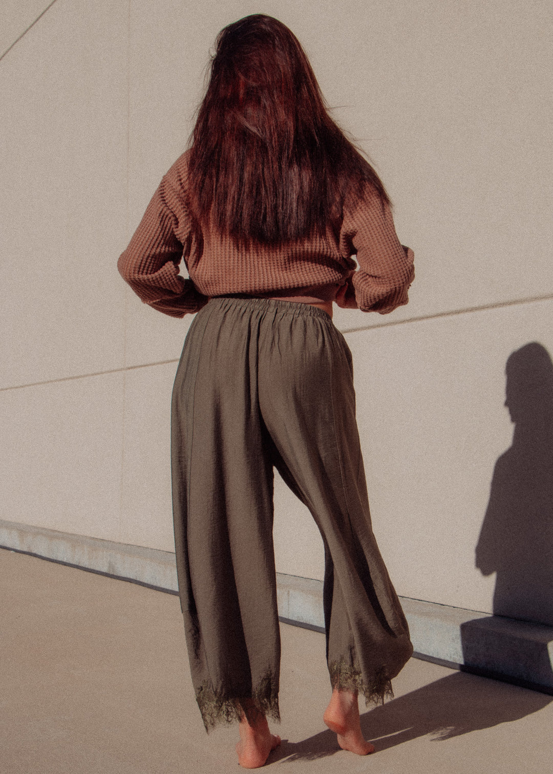 Loretta Lace Trim Olive Barrel Pant