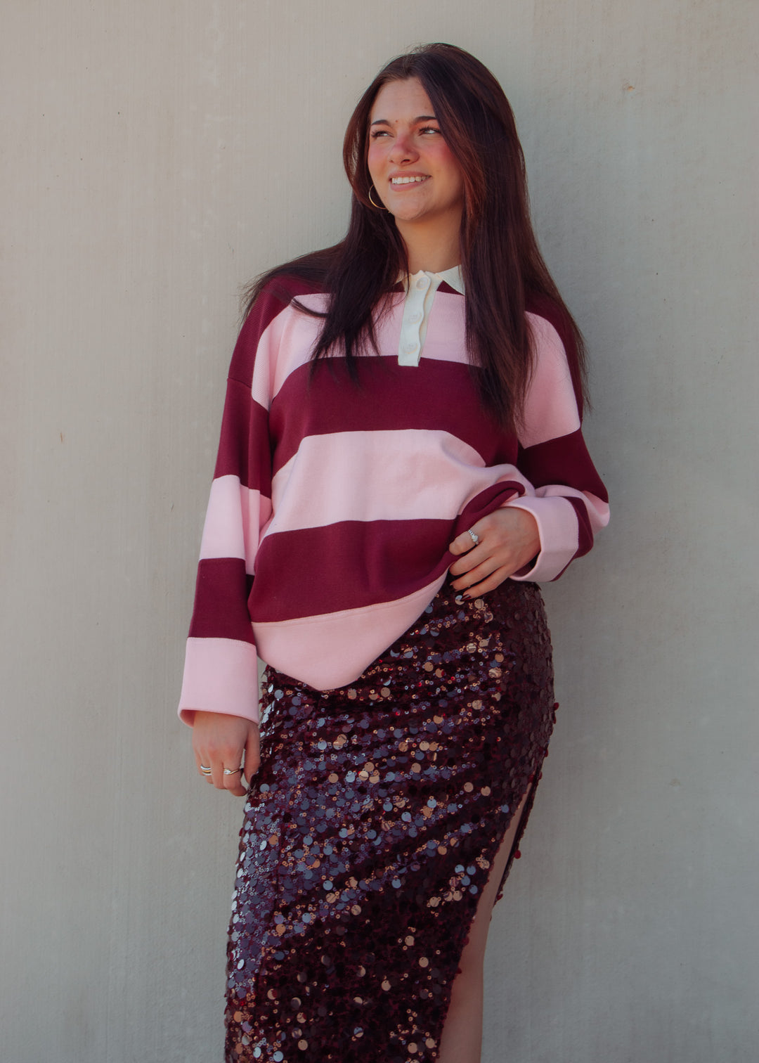 Pink and Oxblood Rugby Top