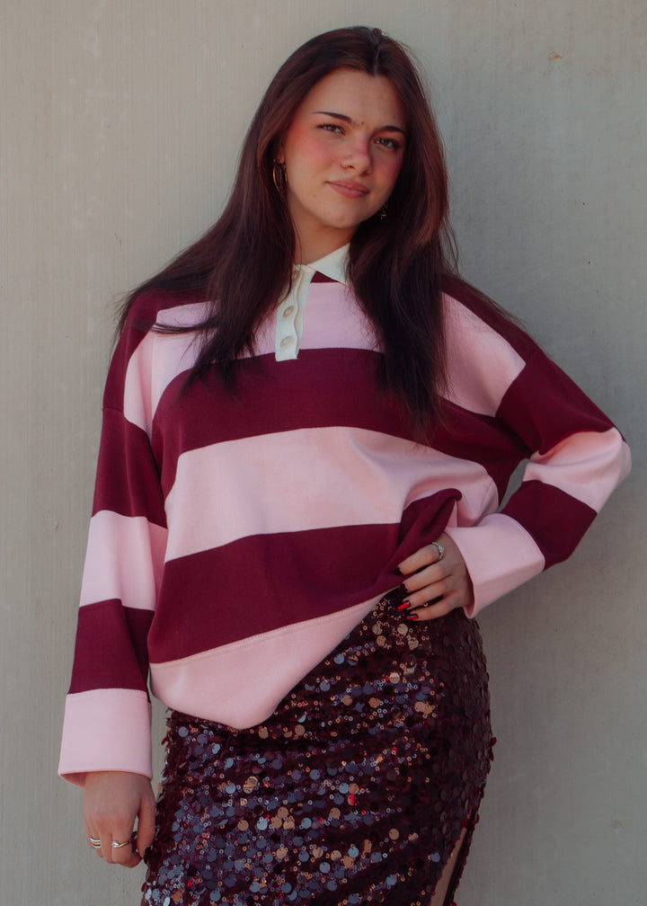 Pink and Oxblood Rugby Top