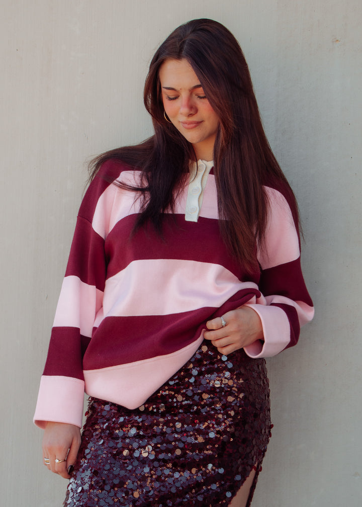 Pink and Oxblood Rugby Top