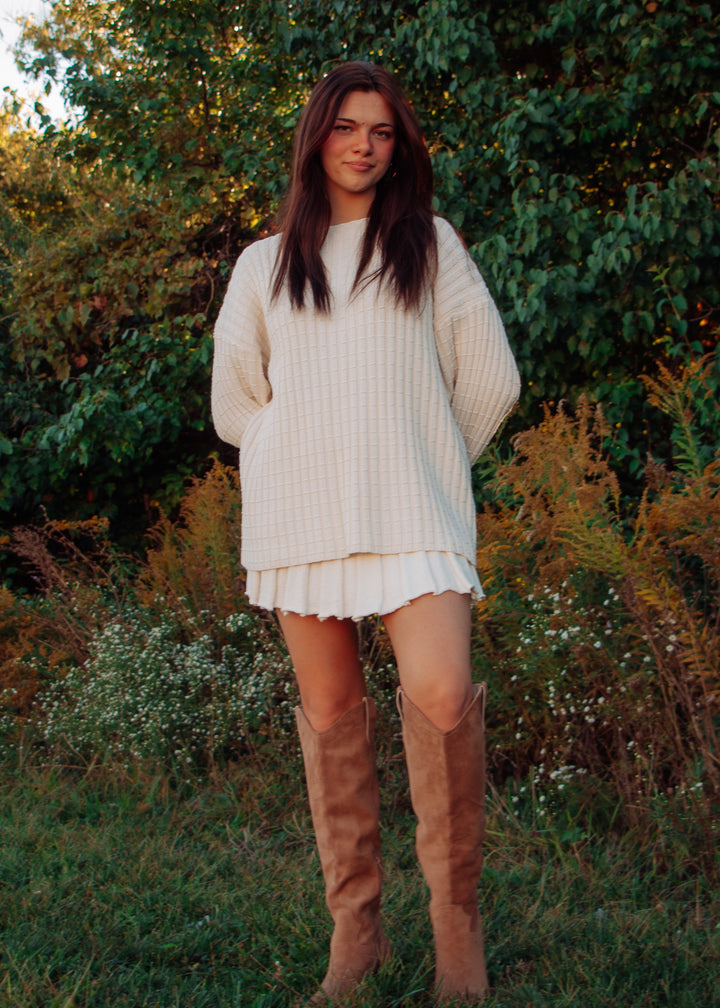 Cream Sweater And Pleated Skirt Set