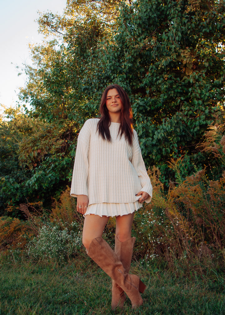 Cream Sweater And Pleated Skirt Set