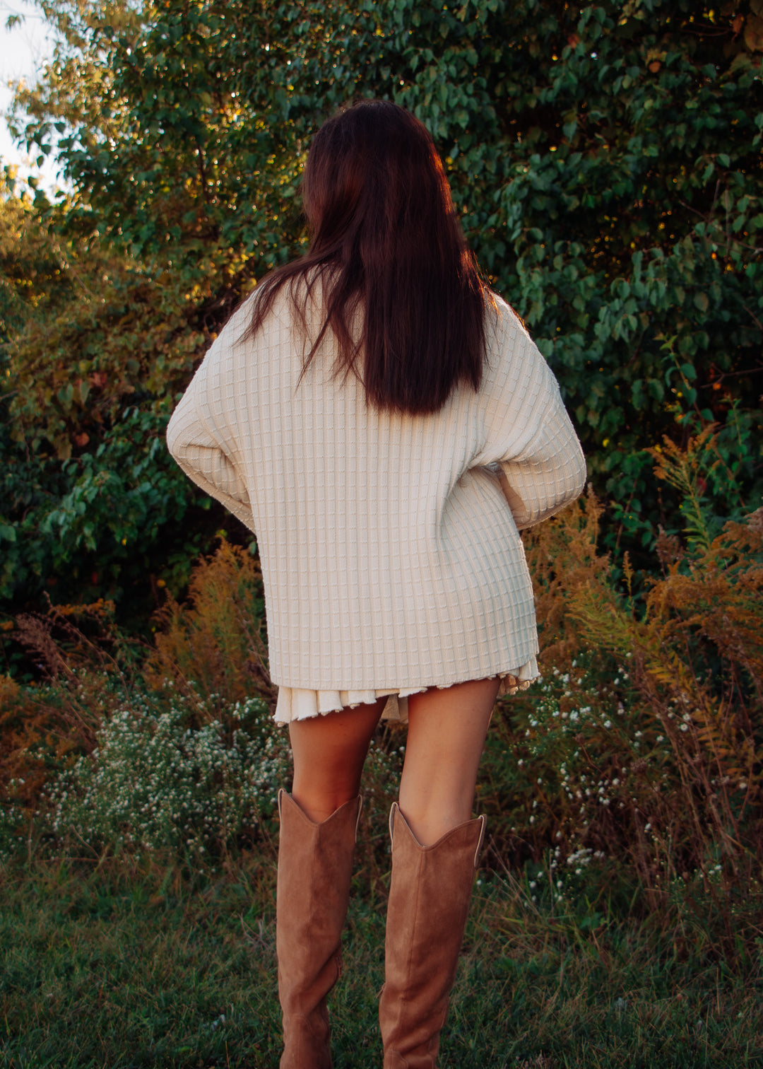 Cream Sweater And Pleated Skirt Set