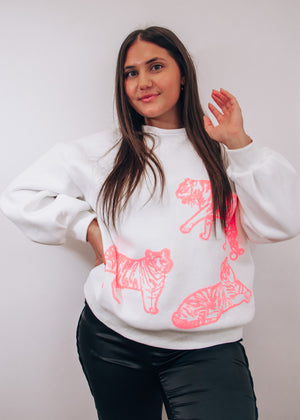 
            
                Load image into Gallery viewer, Tiger Queen Pink and White Crewneck
            
        