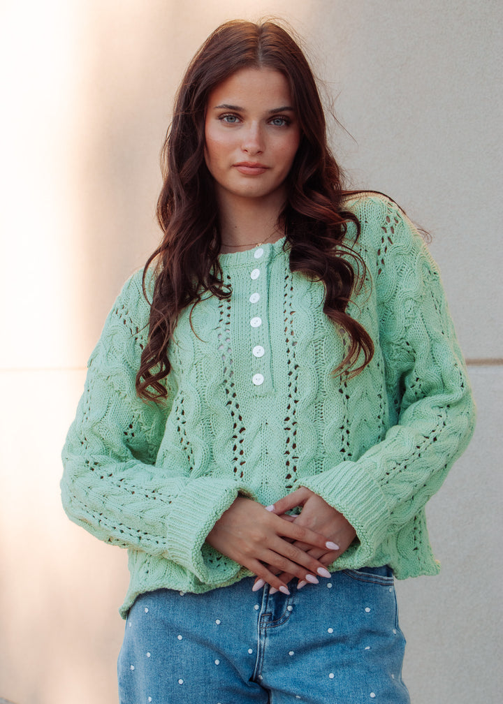 Kerry Lime Cable Knit Sweater