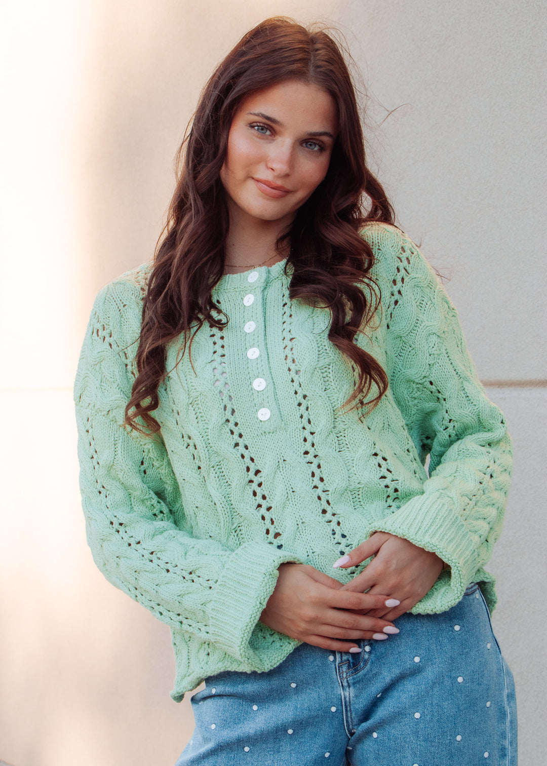 Kerry Lime Cable Knit Sweater