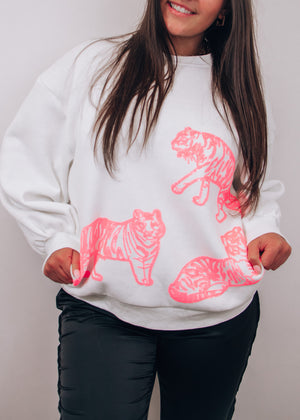 
            
                Load image into Gallery viewer, Tiger Queen Pink and White Crewneck
            
        