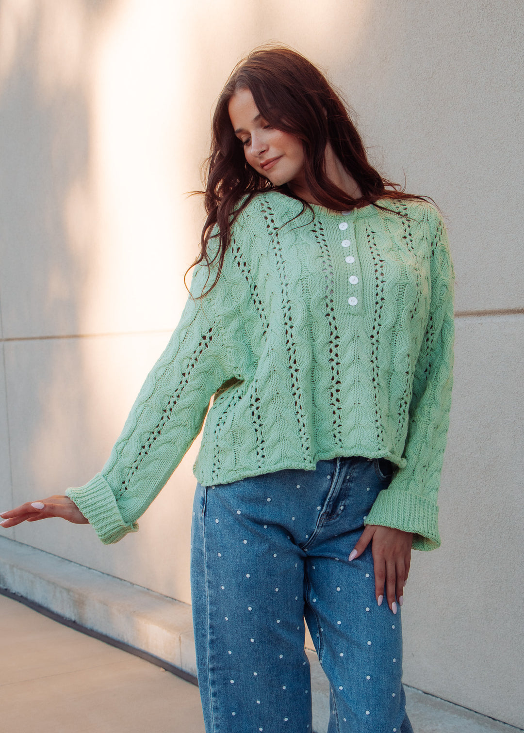 Kerry Lime Cable Knit Sweater