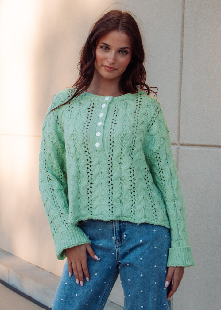 Kerry Lime Cable Knit Sweater