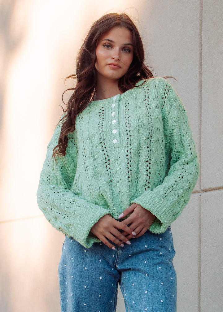 Kerry Lime Cable Knit Sweater