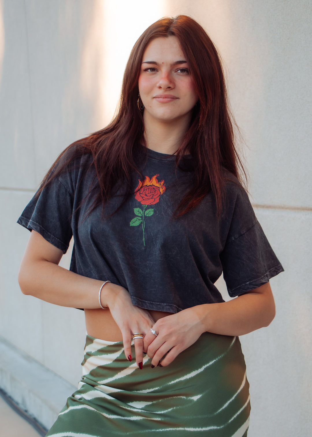 Flaming Rose Cropped Tee