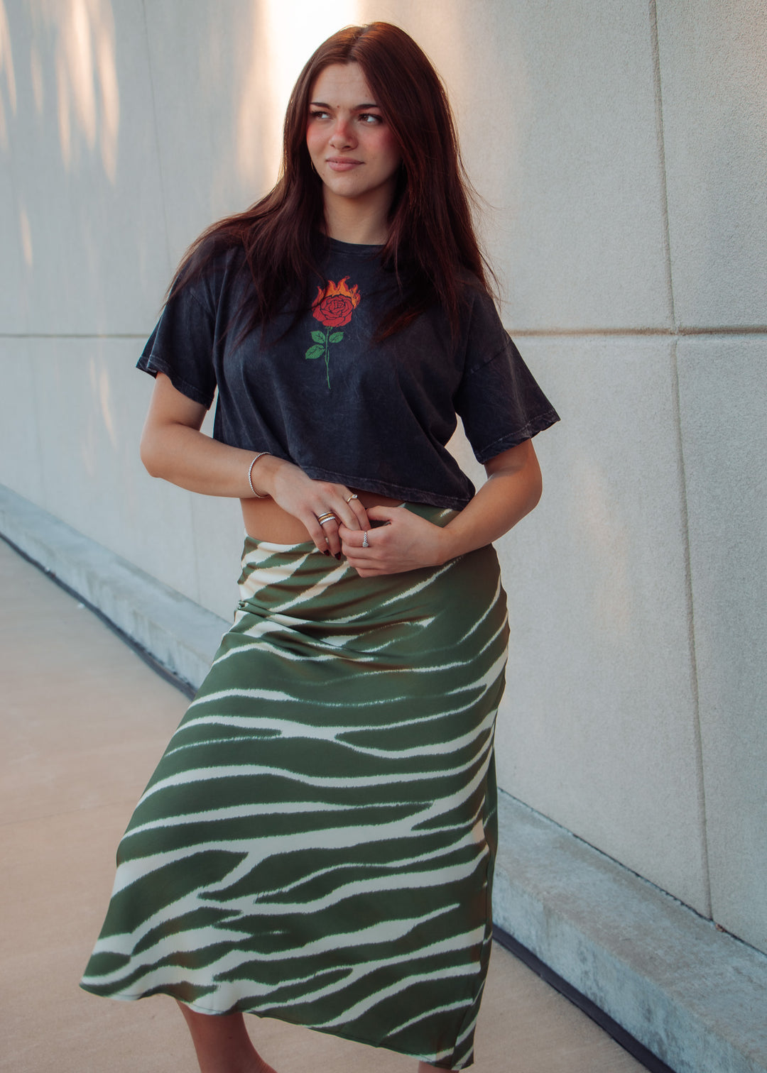 Olive Zebra Satin Skirt