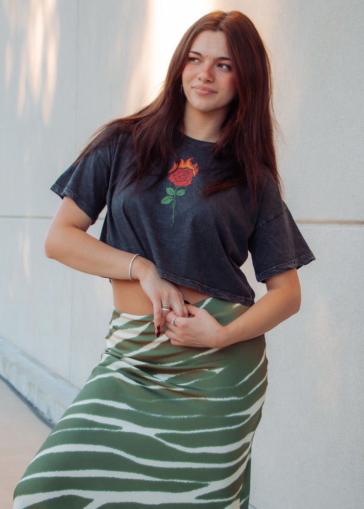 Flaming Rose Cropped Tee