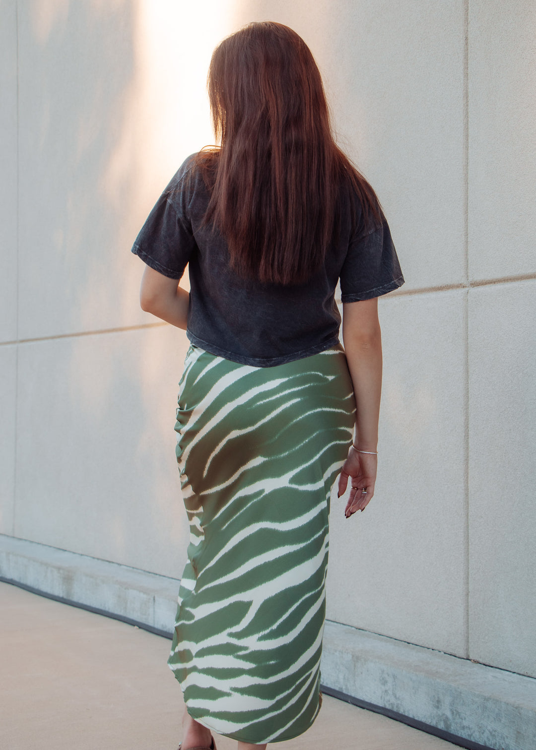 Olive Zebra Satin Skirt