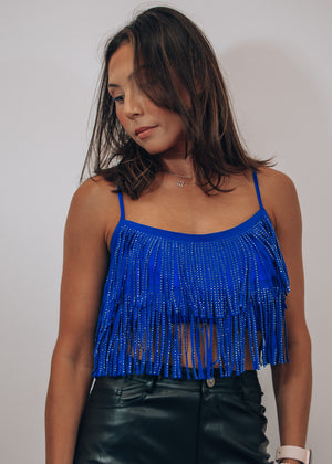 
            
                Load image into Gallery viewer, Here for the Party Blue Fringe Top
            
        
