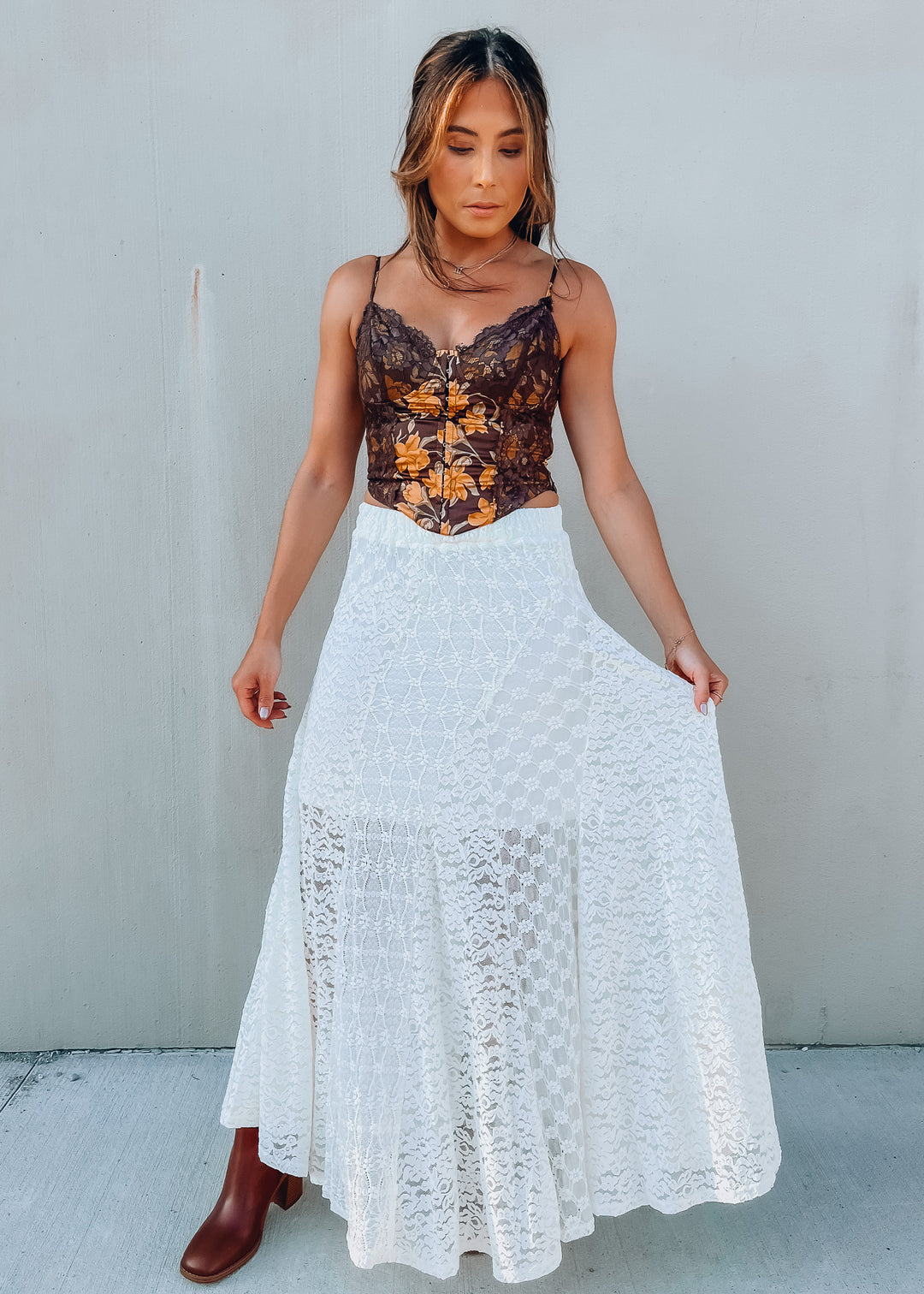 Things Change Brown Floral Corset Top