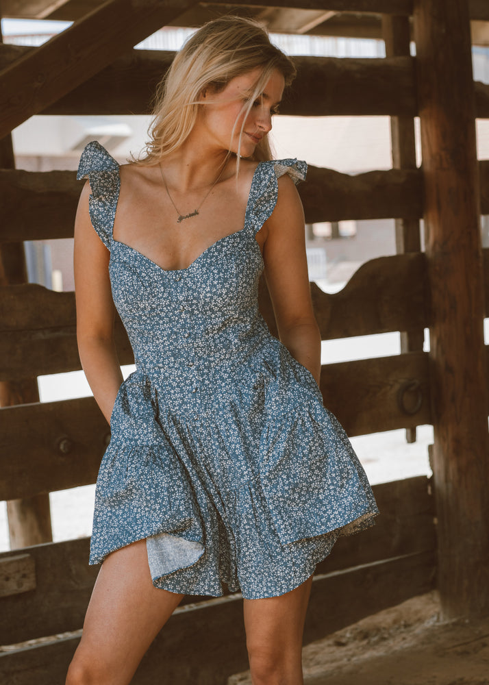 Blue and white floral romper 
