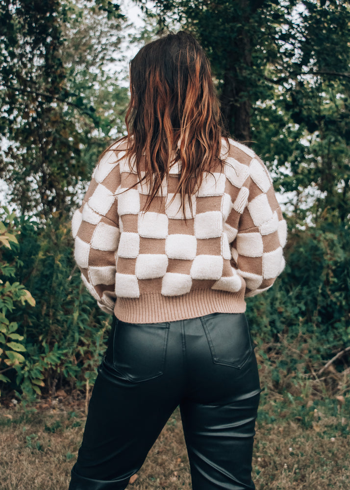 
            
                Load image into Gallery viewer, Having Coffee Checkered Sweater
            
        