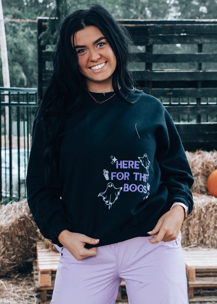 here for the boos black and purple sweatshirt