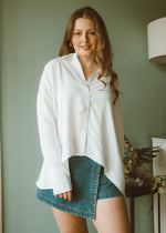 White Crepe Flare Button Down