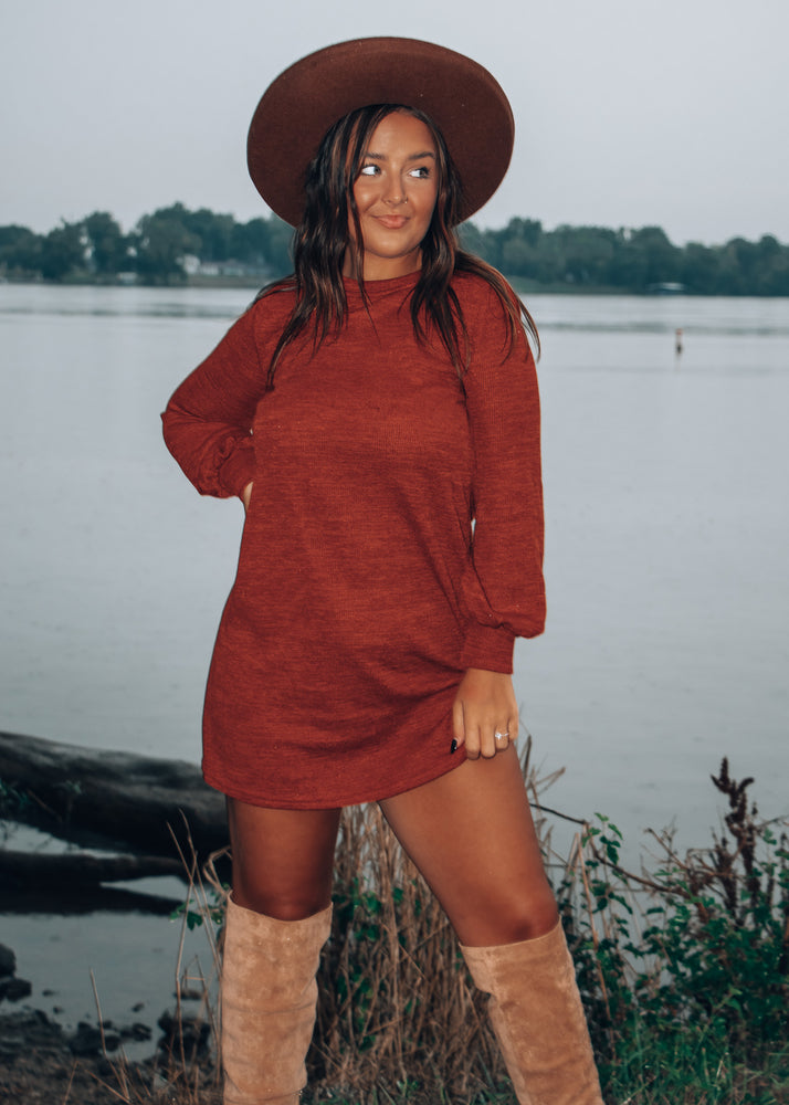 Old Fashioned Rust Long Sleeve Knit Dress