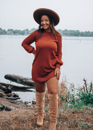 Old Fashioned Rust Long Sleeve Knit Dress