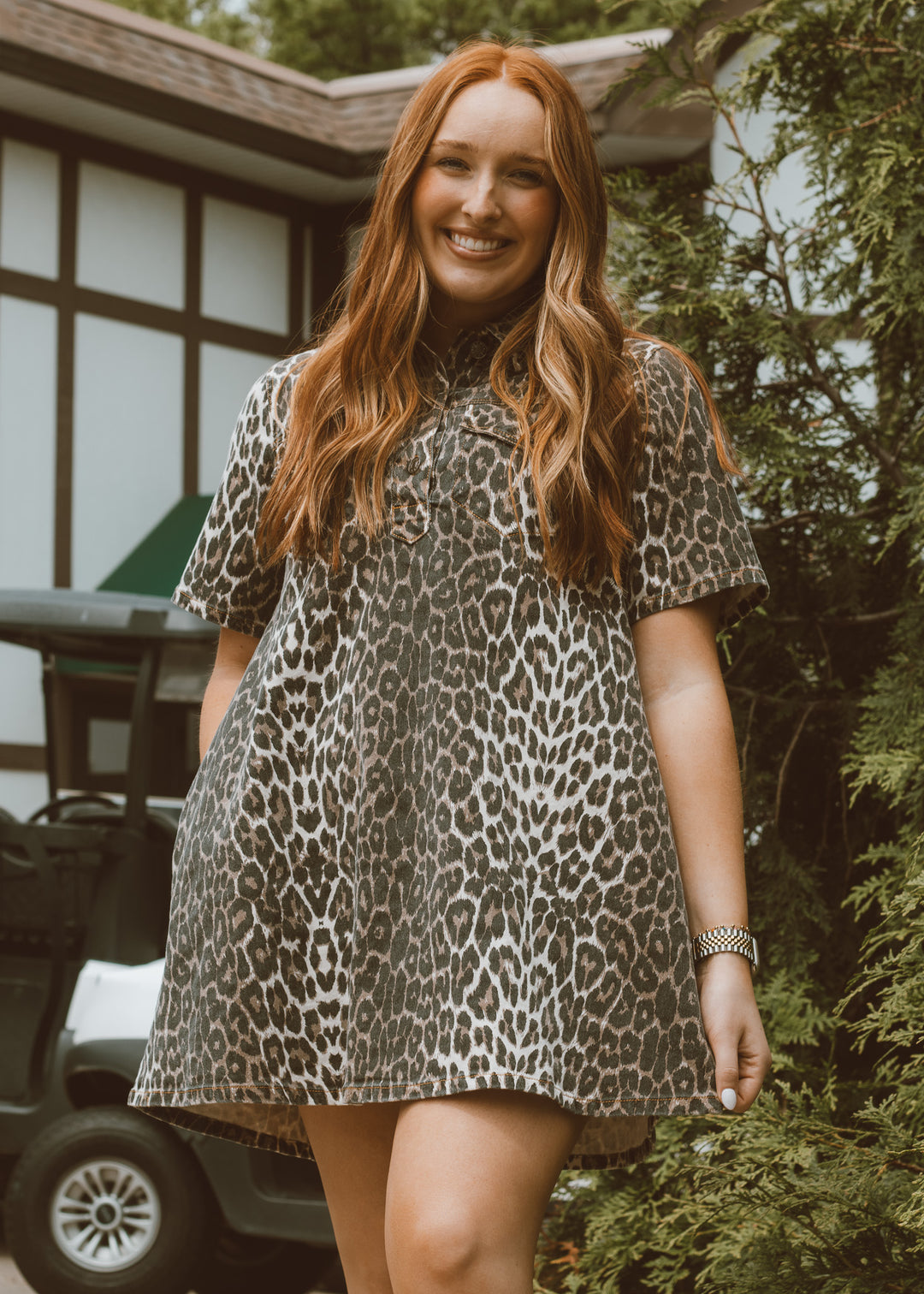 leopard print dress, cheetah denim dress, dress with buttons, dress with color, summer dress, casual dress