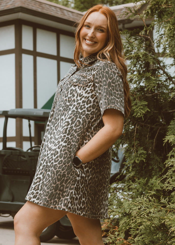 Rinna Leopard Denim Dress