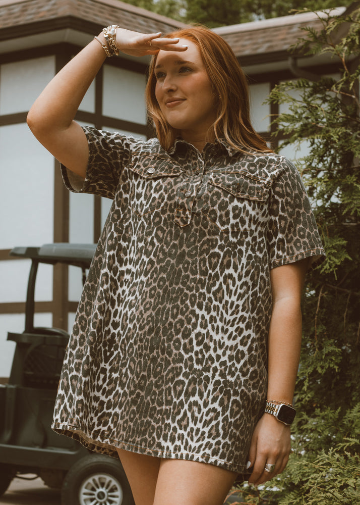 Rinna Leopard Denim Dress