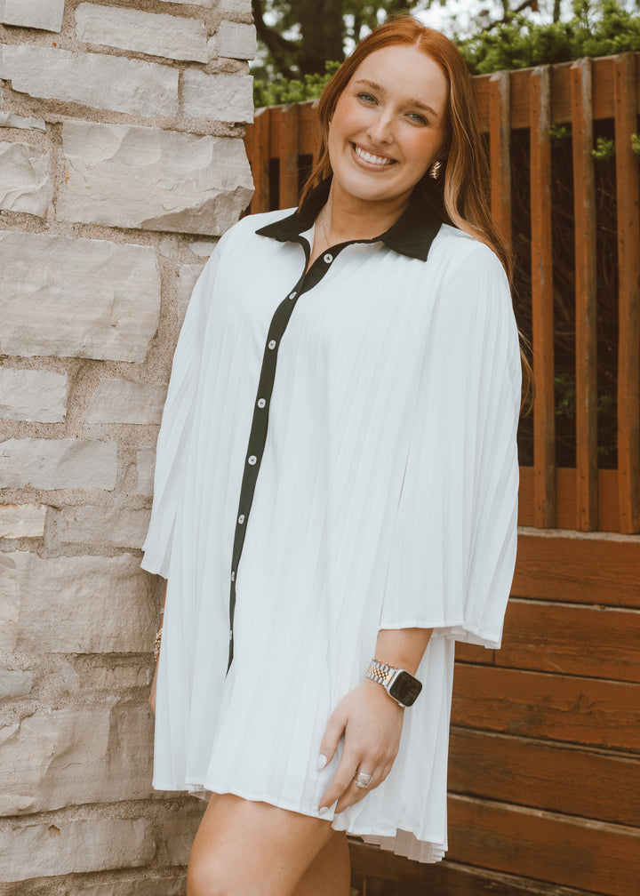 white pleated dress