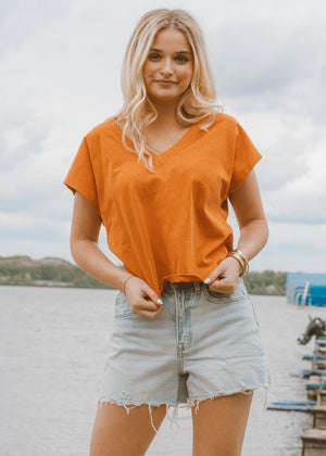 Tangerine Mineral Wash V-Neck