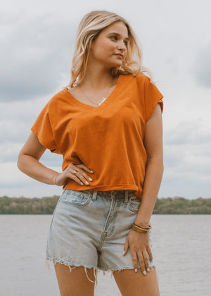 Tangerine Mineral Wash V-Neck