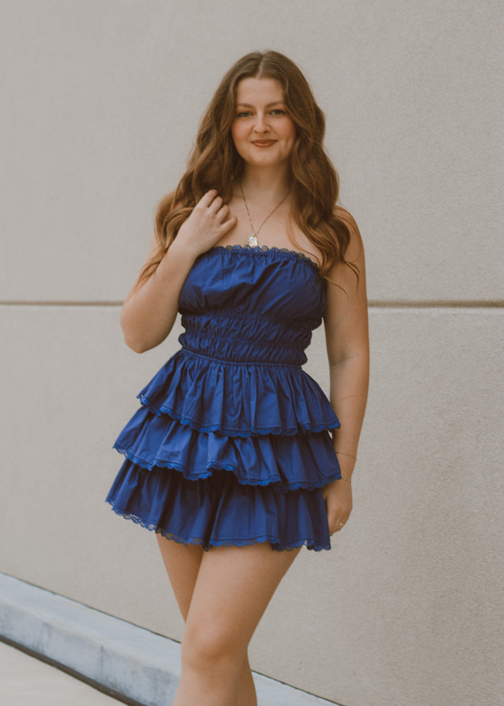 Atlantic Waves Navy Ruffle Romper