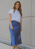 satin slip skirt, blue slip skirt, midi slip skirt summer skirt, slip skirt outfit, long skirt, satin skirt