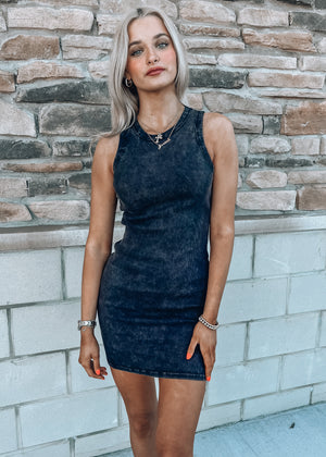 Day to Day Charcoal Ribbed Knit Dress
