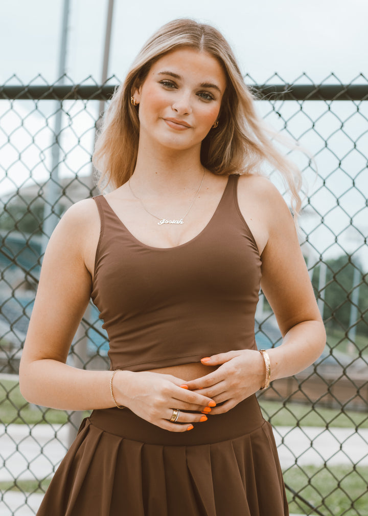 brown two piece outfit 