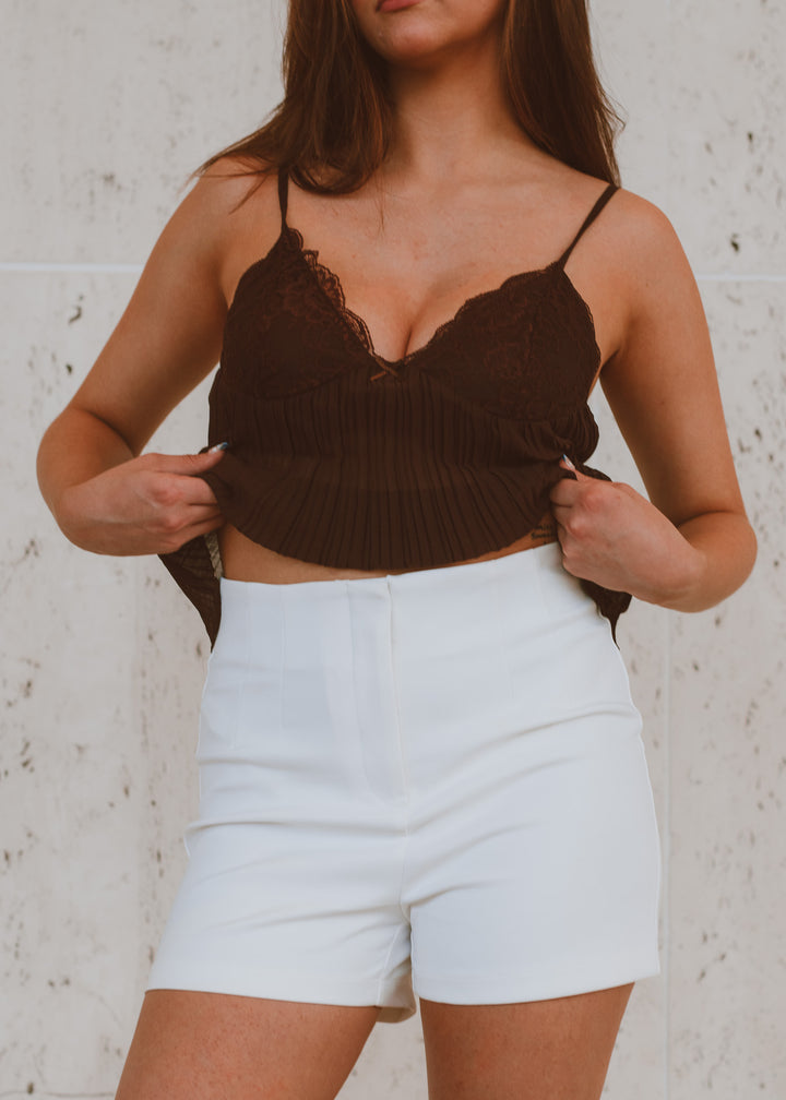 white dress short, casual dress shirt, sophisticated dress short, upscale summer outfit