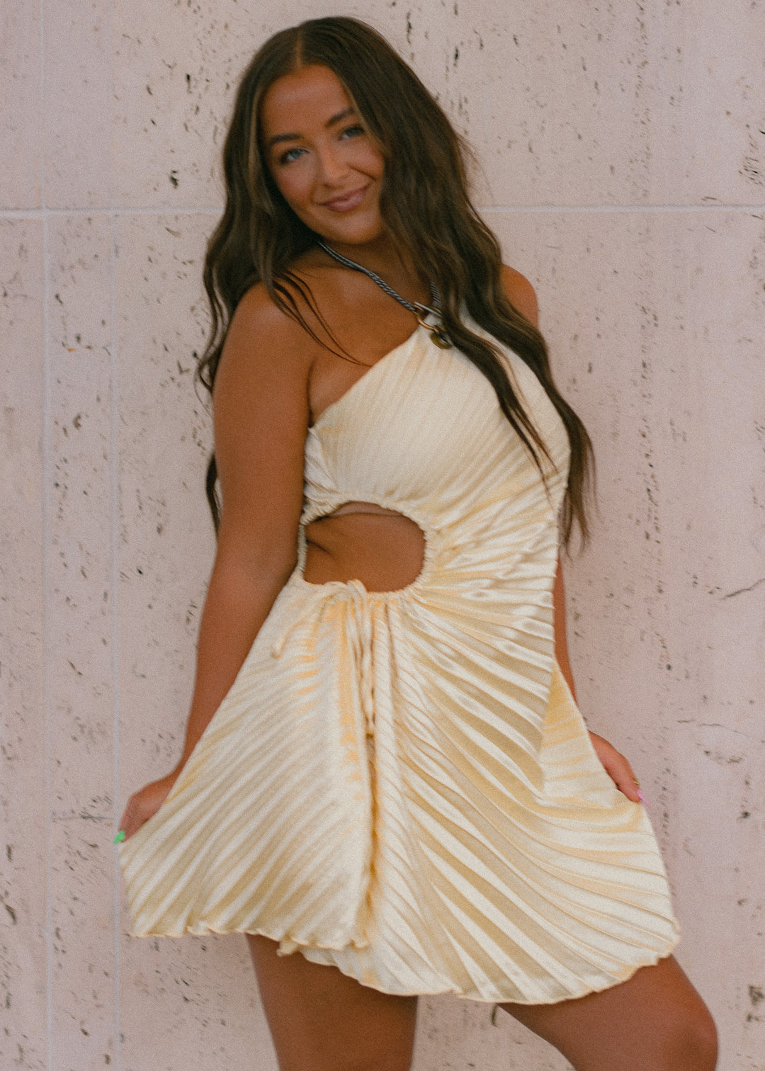 Citrus Sway Pleated Mini Dress