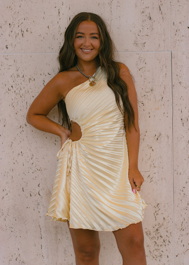 Citrus Sway Pleated Mini Dress