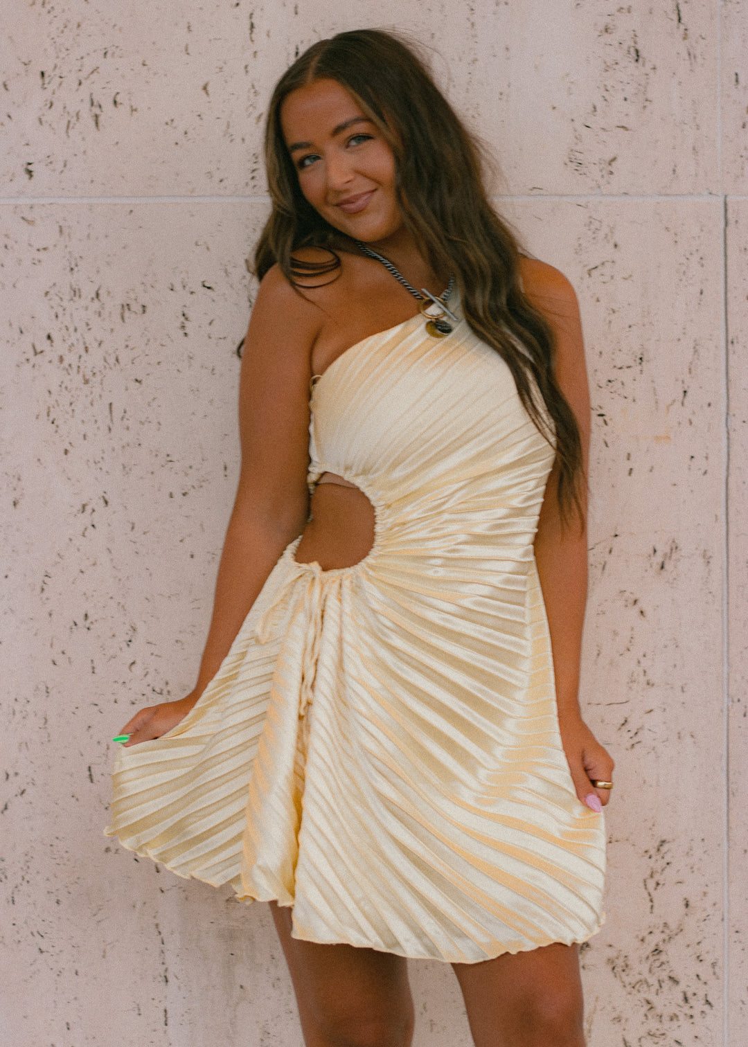 Citrus Sway Pleated Mini Dress S Citrus Sway Pleated Mini Dress S