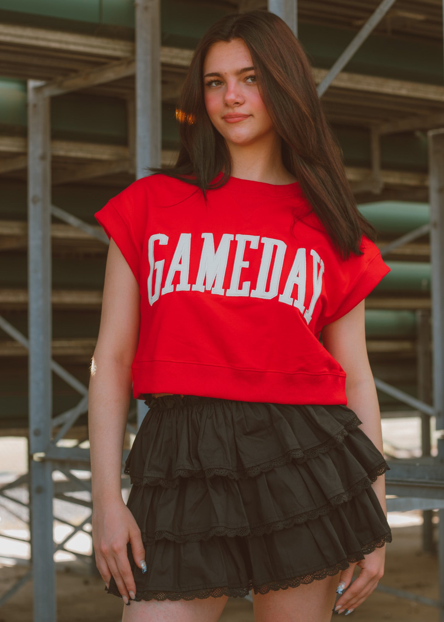 Gameday red top with white detailing