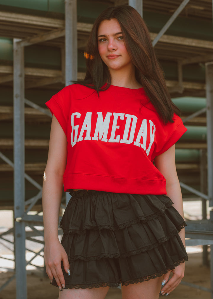 Gameday red top with white detailing