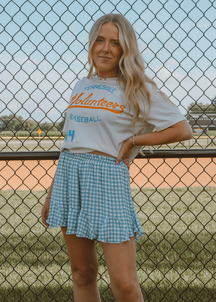 Moroney Blue Gingham Ruffle Short