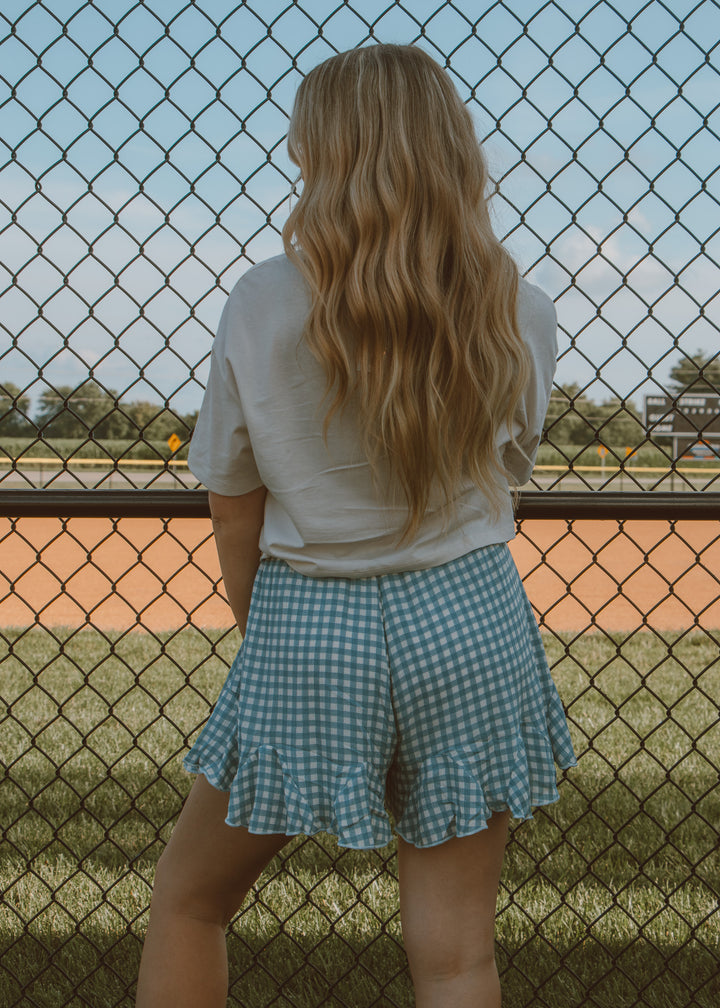 Moroney Blue Gingham Ruffle Short