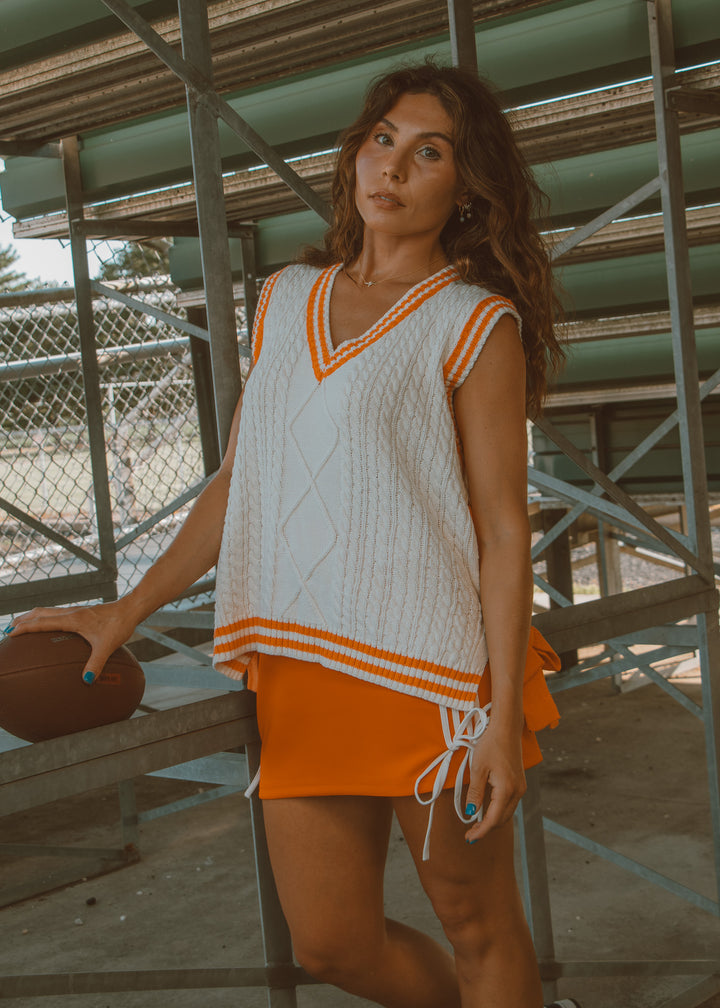 Gameday white and orange sweater vest 