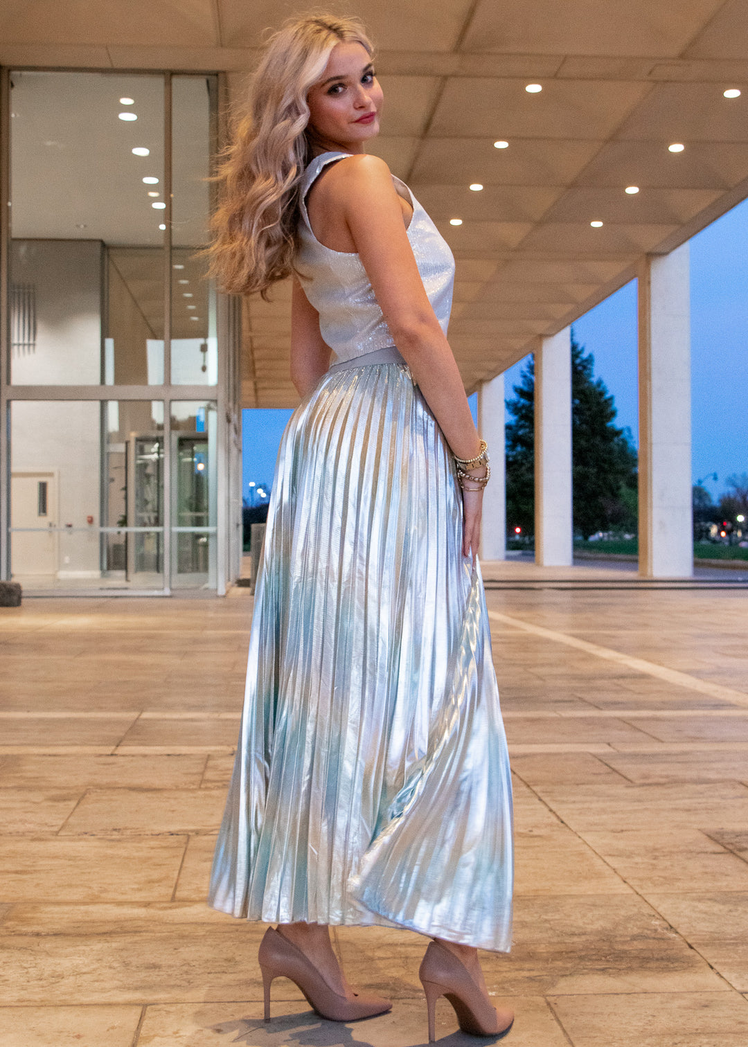 Make the Whole Place Shimmer Silver Tank