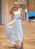 Silver Tinsel Pleated Maxi Skirt