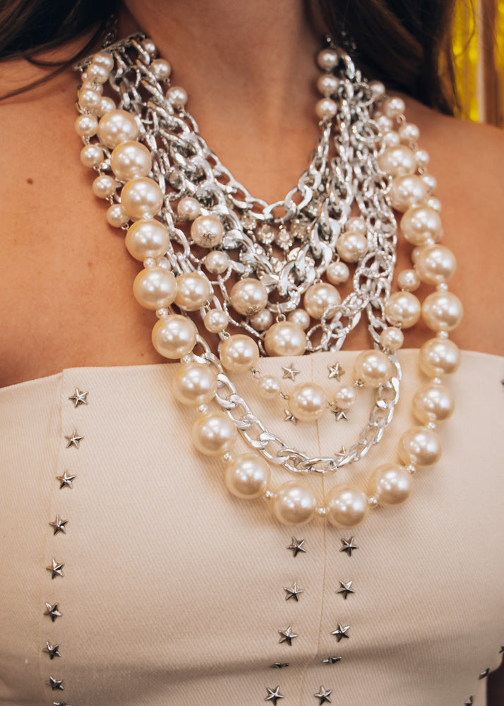 
            
                Load image into Gallery viewer, Pearl and Silver Statement Necklace
            
        